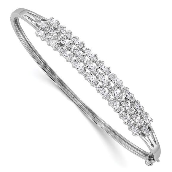 Kazi Luxury Silver Rhodium-plated Polished Graduated CZ 3 Row Hinged Bracelet